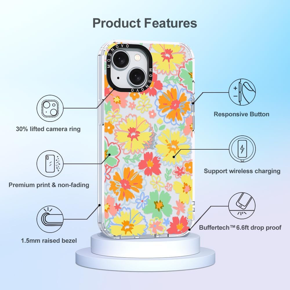 MOSNOVO Buffertech – Funda compatible con iPhone 15 Plus, impacto de caída de 6.6 pies, tecnología antidesprendimiento, funda transparente de