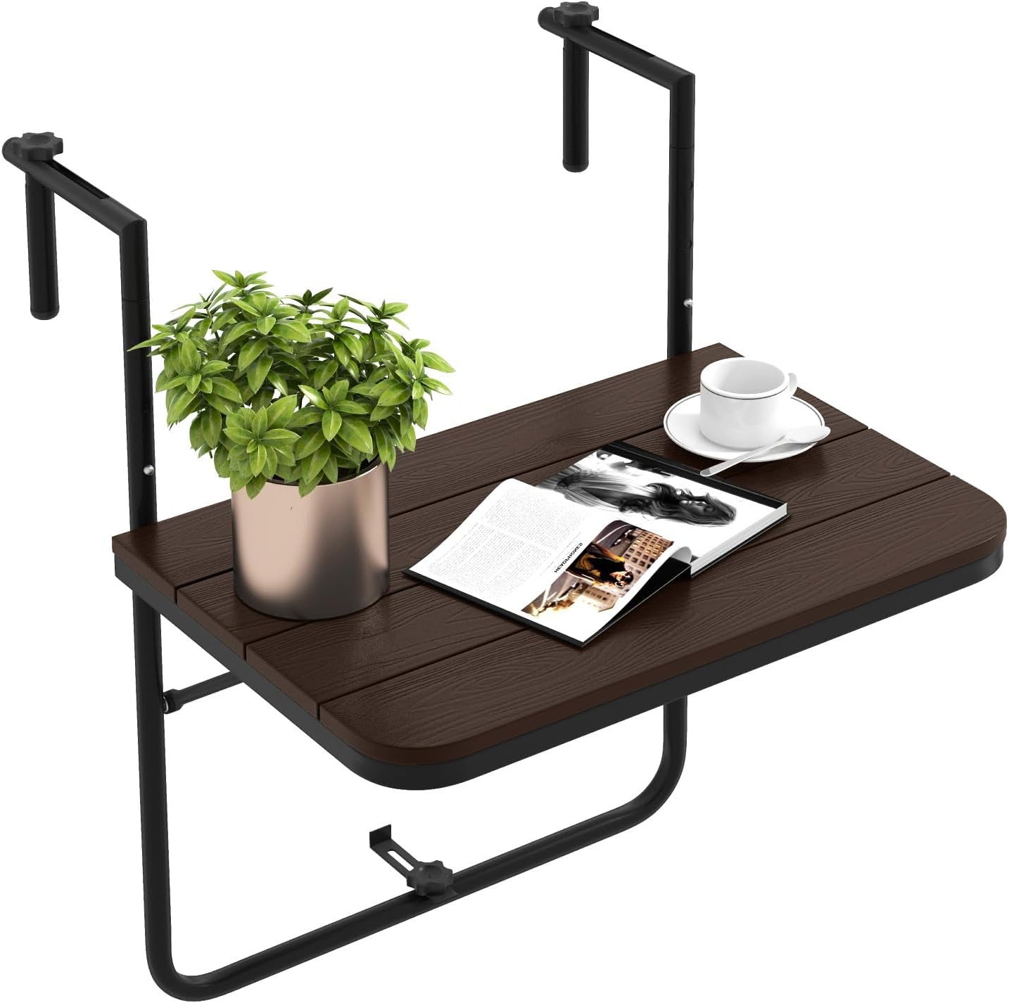 Tangkula Mesa colgante para interiores y exteriores, mesa plegable con altura ajustable de 3 niveles, barandilla de 1 a 6 pulgadas, mesa de servicio