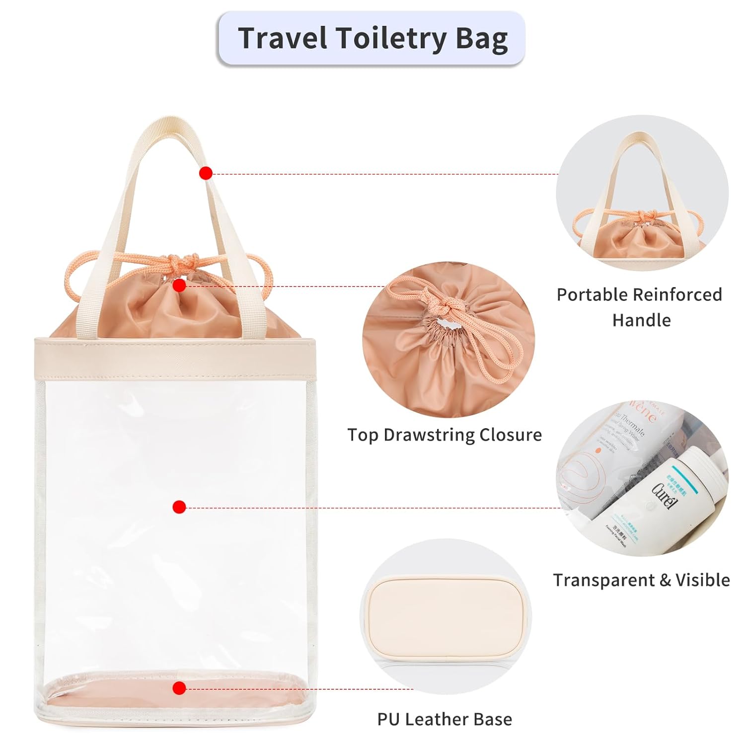 Neceser de viaje, bolsa de maquillaje transparente para mujer, bolsa de aseo aprobada por la TSA, bolsa transparente impermeable para cosméticos,