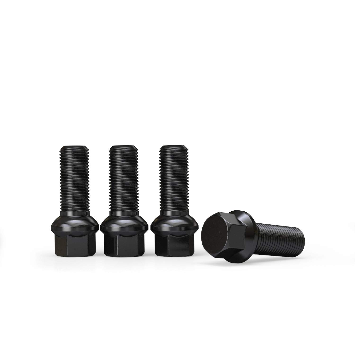 20 pernos negros extendidos de 14 x 1.5 (1.457 in de longitud del vástago – no longitud OEM, asiento de radio de bola) compatibles con Audi TT A3 A4