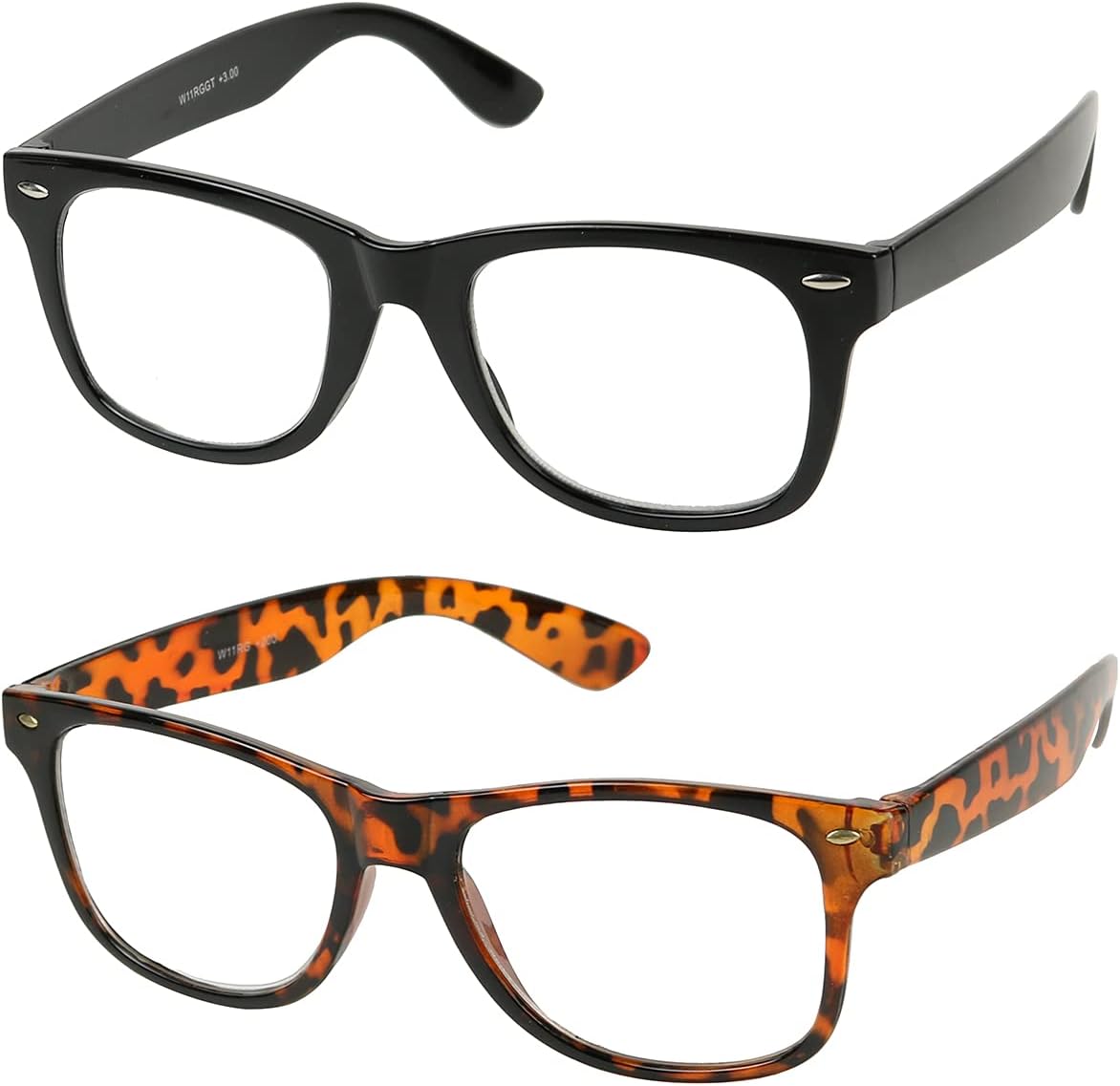 ShadyVEU Lentes ópticos redondos de lectura estilo clásico retro de los años 80 Vision Rx Black Tortoise Circular, paquete de 2 lectores multipack
