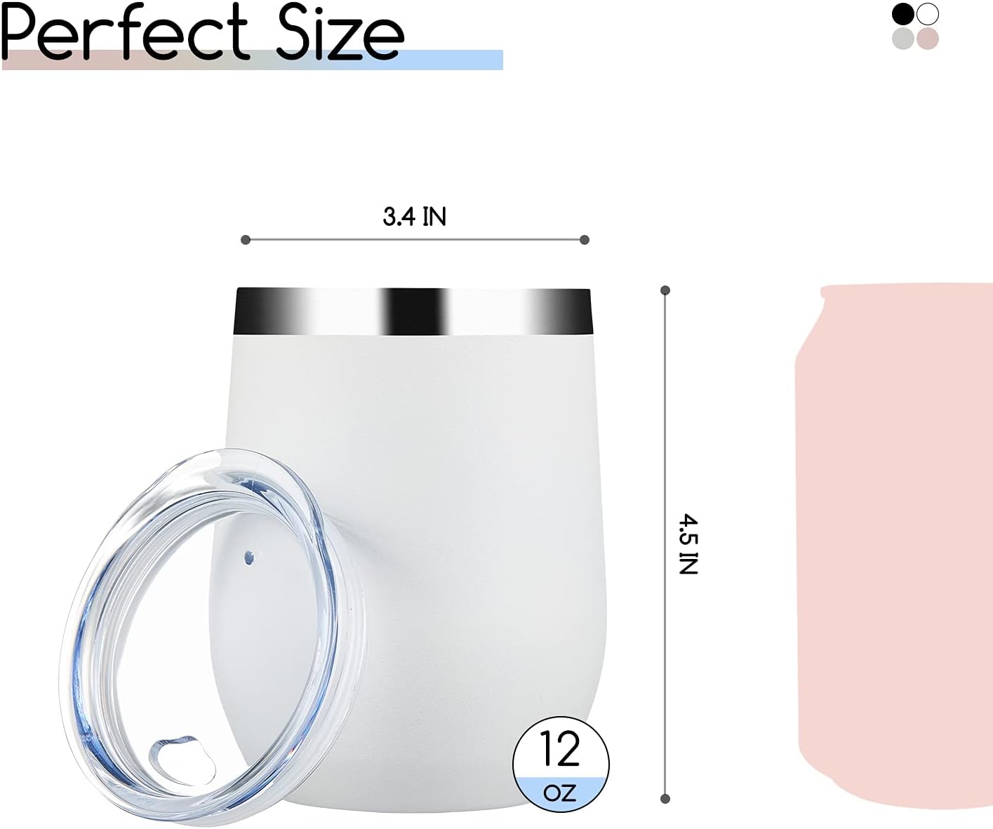 Paquete de 6 vasos de vino de acero inoxidable con tapa, doble pared aislada al vacío, juego de vasos de viaje para vino, café, champán (negro,
