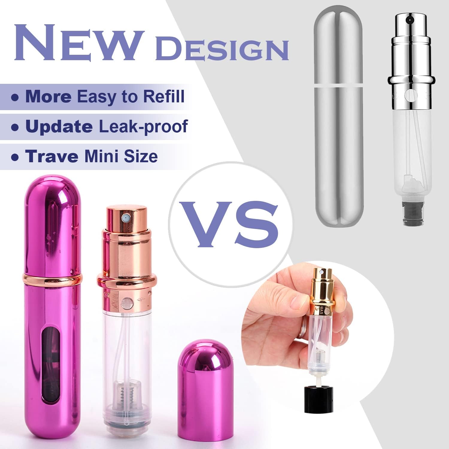 Mini recipiente atomizador recargable de perfume de viaje, botella de aerosol de perfume portátil, botella de tamaño de viaje, estuche de bomba de