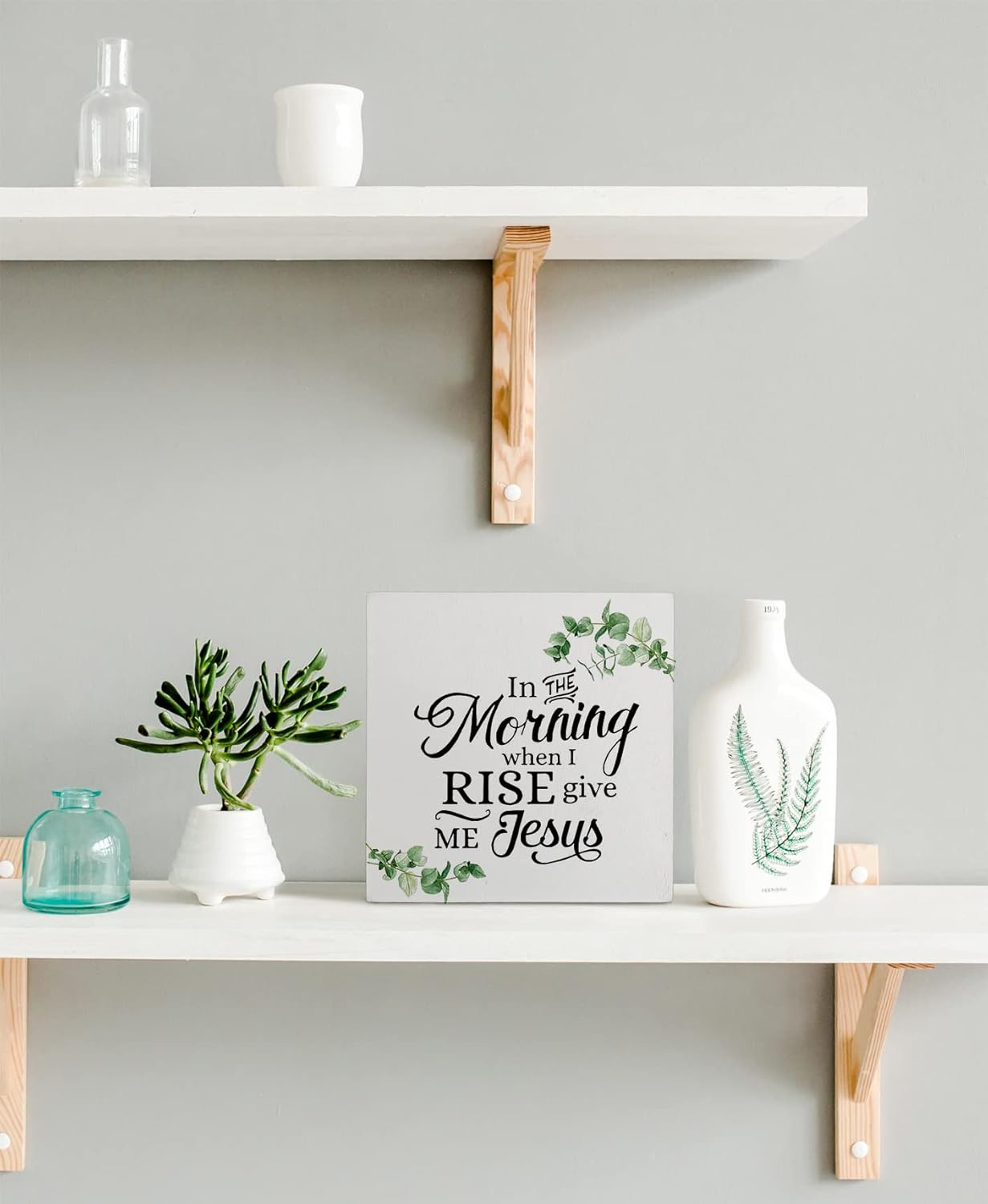 Christian In the Morning When I Rise Give Me Jesus – Cartel de madera para decoración de escritorio, caja de madera religiosa rústica para
