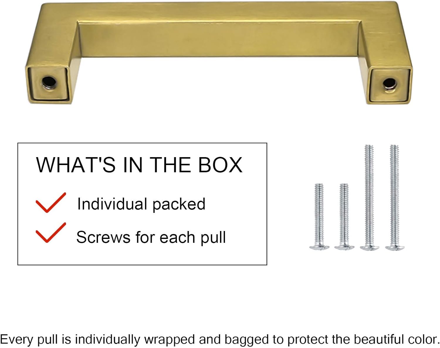 Goldenwarm LSJ12GD192 – Manijas doradas de latón cepillado para cajones y armarios, manijas modernas y cuadradas para cocina, distancia de orificios