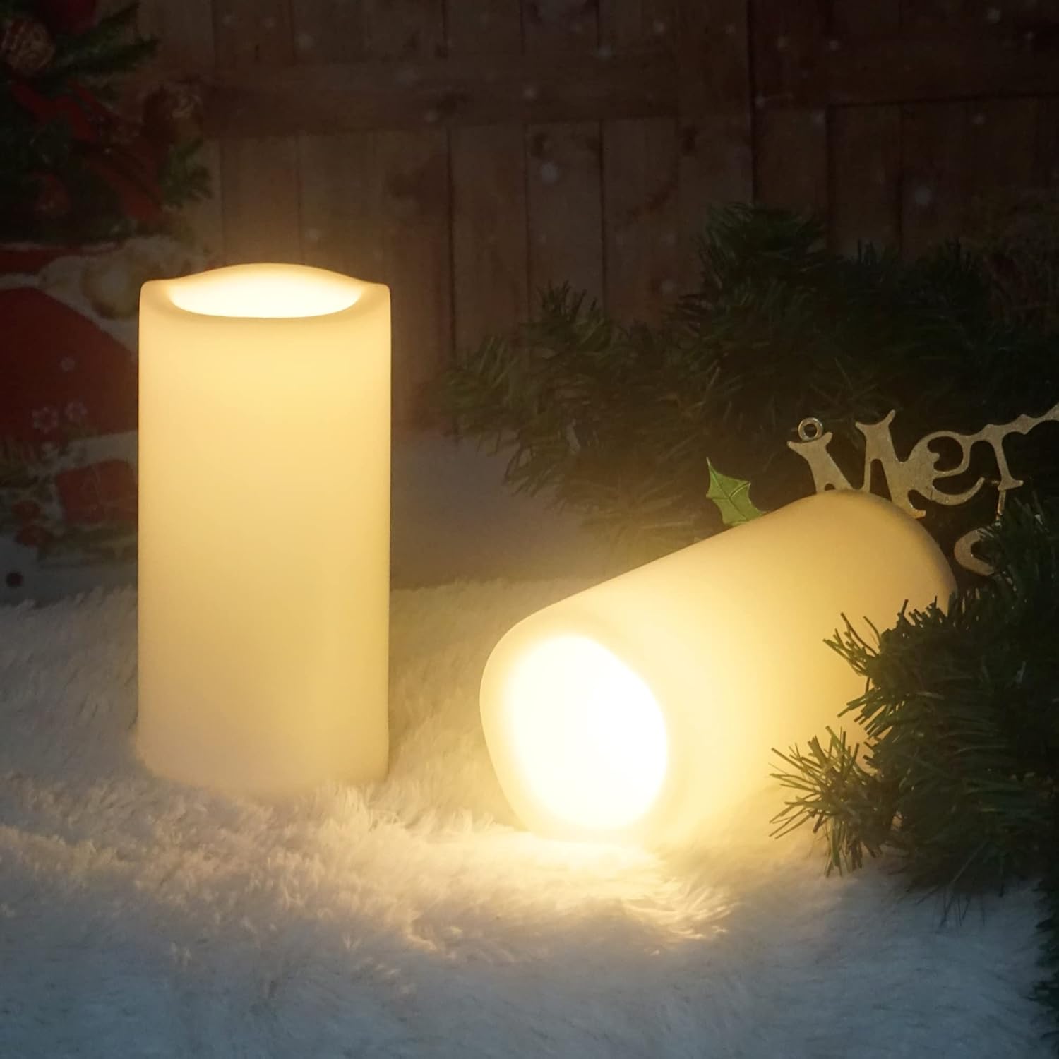Velas impermeables sin llama para exteriores, funcionan con pilas, con temporizador, gran resina plástica brillante, parpadeante, LED, farol,