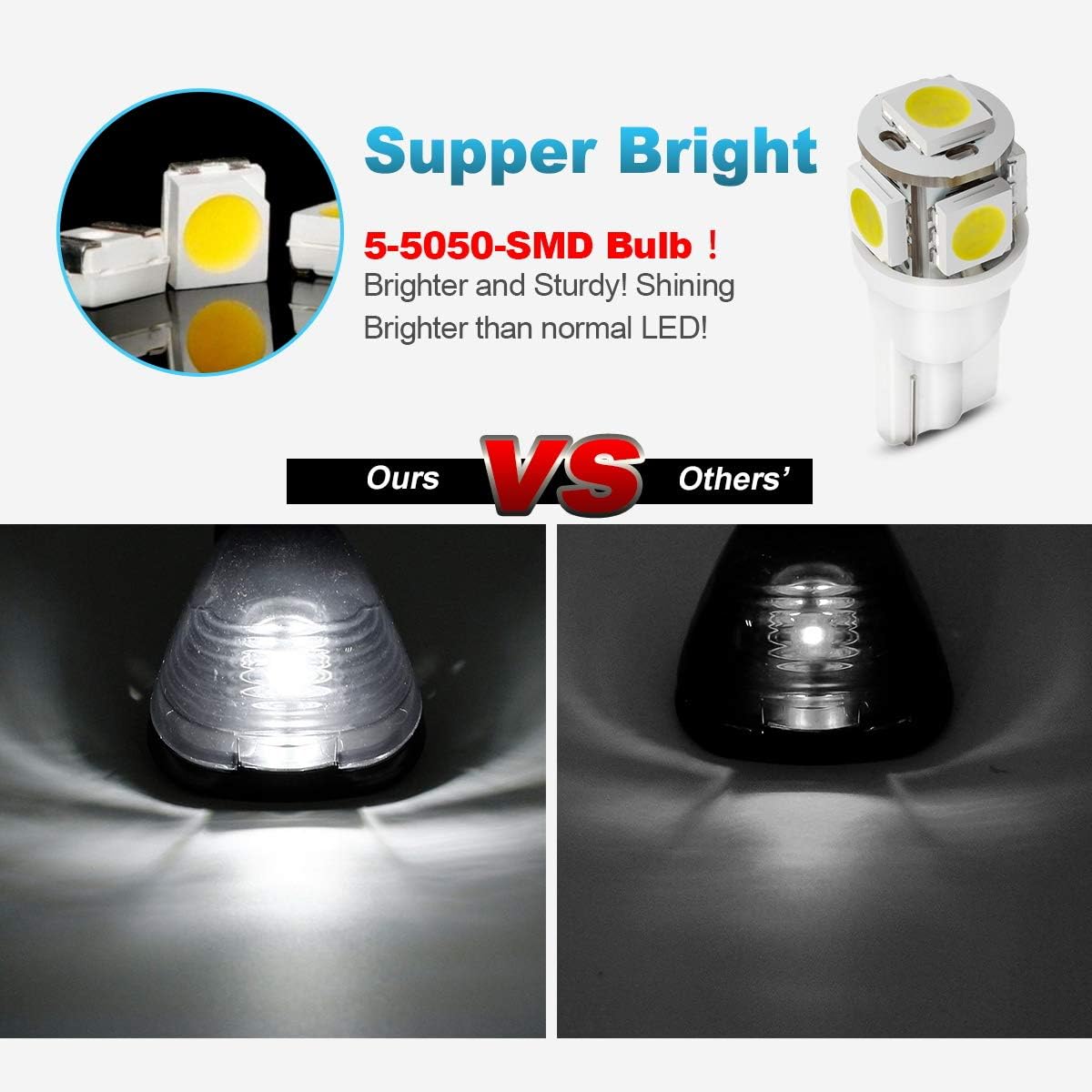 Partsam 5 lámparas de funcionamiento negras con lente ahumada para techo con luces LED blancas compatibles con Ford F150 F250 F350 F450 F550 F650