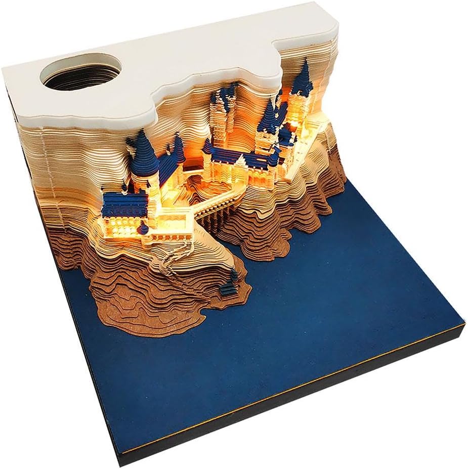 Bloc de notas 3D, arte de papel con luz, castillo 3D, pegatinas de conveniencia, manualidades de tarjetas, bloc de notas originales de bricolaje