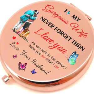 AOZHHL Espejo compacto cosmético para esposa, inspirador oro rosa, espejo de maquillaje de viaje, regalos personalizados con patrones y texto AOZHHL Espejo compacto cosmético para esposa, inspirador oro rosa, espejo de maquillaje de viaje, regalos personalizados con patrones y texto