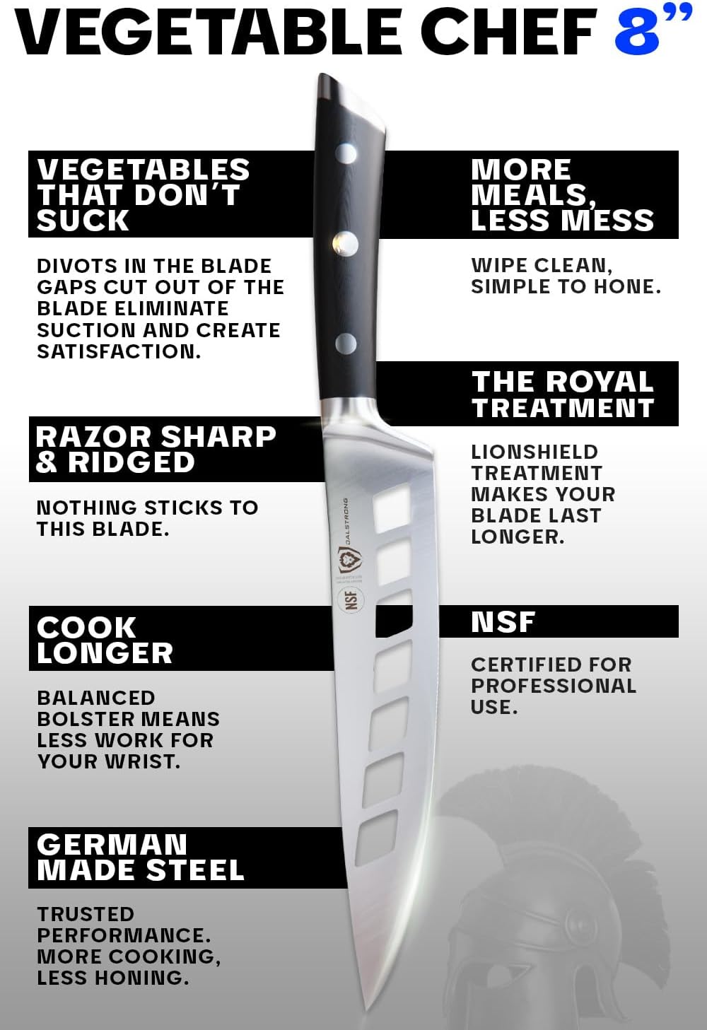 DALSTRONG – Cuchillo de chef, serie Gladiador, acero forjado alemán de alto carbono ThyseenKrupp, espiga completa, con funda