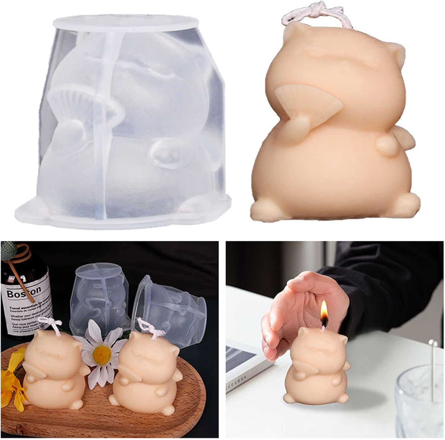 Fan-Holding Cat Cake Decoration Moulds DIY Chocolate Epoxy Mold Manual Candle Aromath Soap Molds for Decorations Fan-Holding Cat Soap Molds
