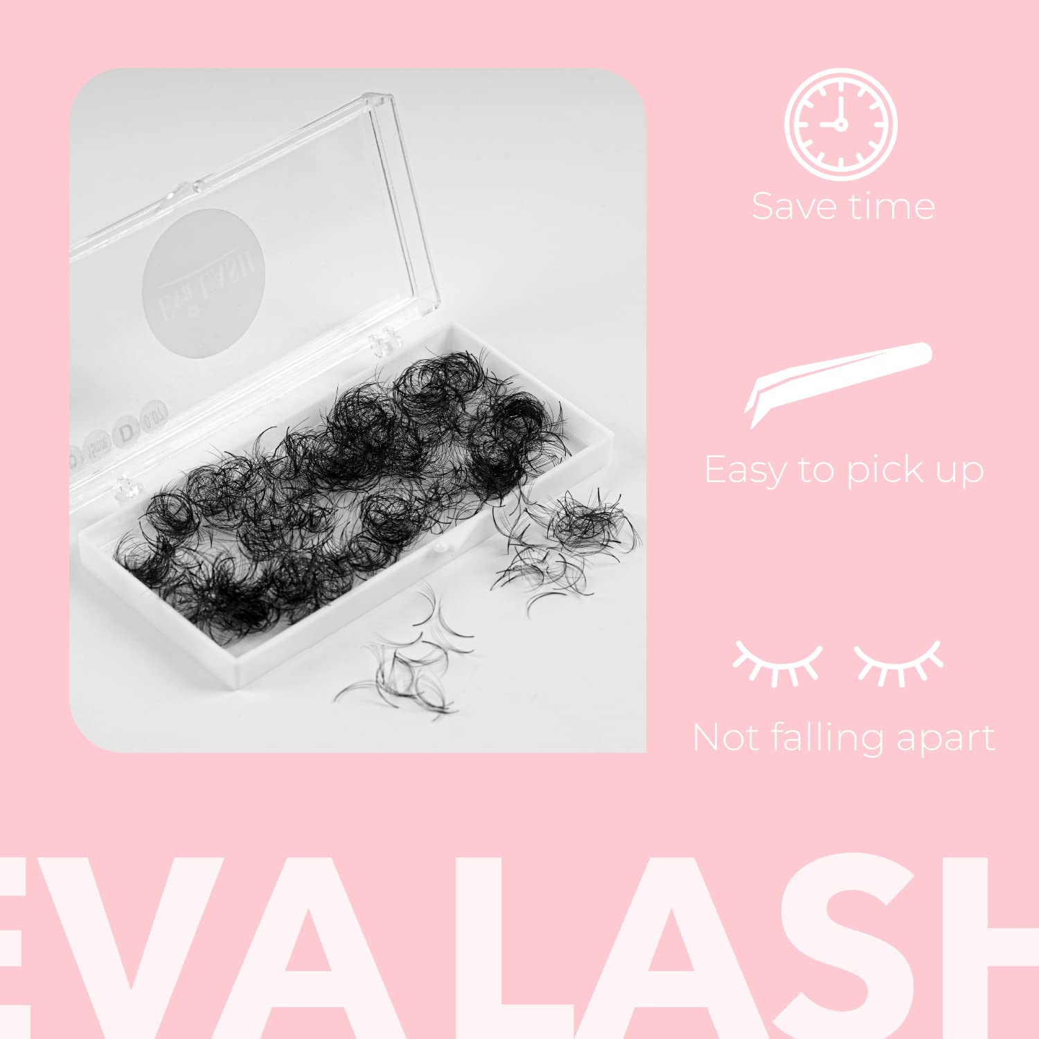 EVA LASH 500 extensiones de pestañas postizas en abanico 5D6D8D10D12D14D16D, hechas a mano, grosor de 0.050.070.1 0.315-0.669 in, rizo CD, bandeja