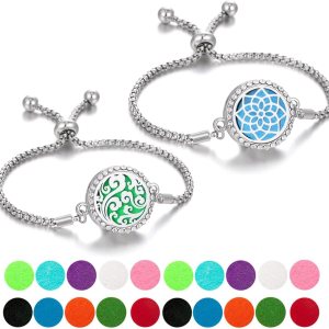 2 pulseras difusoras de aceites esenciales, medallón difusor de aromaterapia de diamante, pulsera ajustable con 20 almohadillas de repuesto 2 pulseras difusoras de aceites esenciales, medallón difusor de aromaterapia de diamante, pulsera ajustable con 20 almohadillas de repuesto
