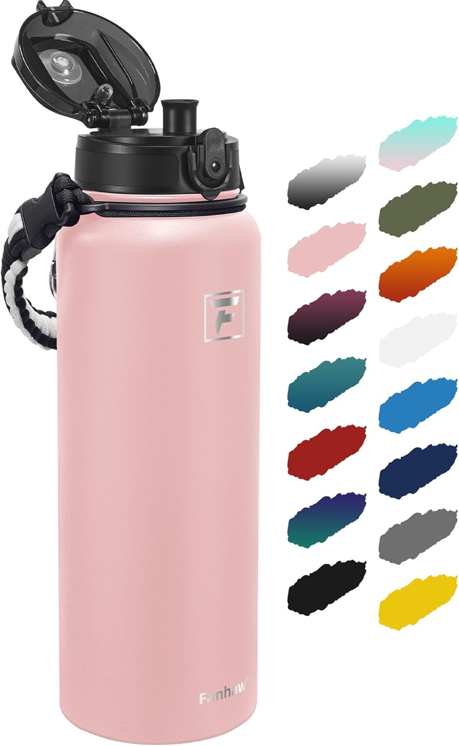 Fanhaw Botella de agua de acero inoxidable aislada de 40 onzas con tapa para beber, a prueba de fugas y sudor, con tapa antipolvo (rosa)