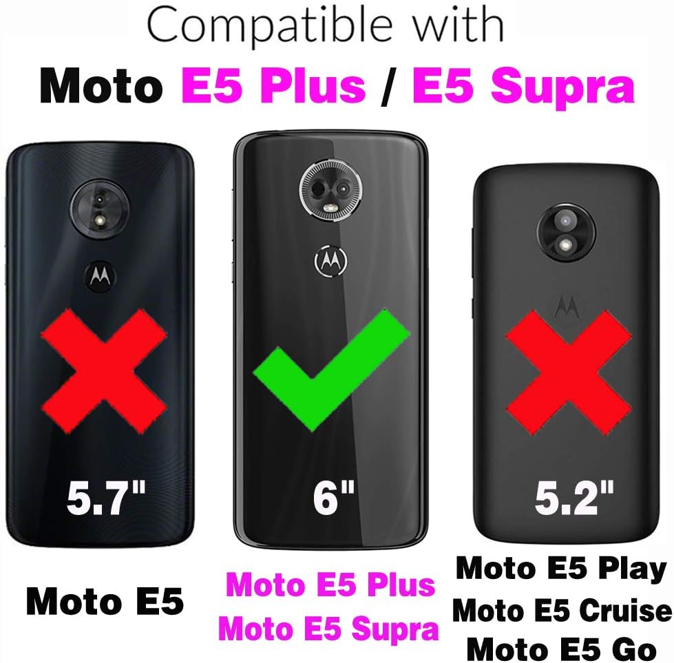 Asuwish Funda compatible con Moto E5 Plus E 5 Supra y protector de pantalla de vidrio templado, soporte para tarjeta celular, soporte para tarjeta,