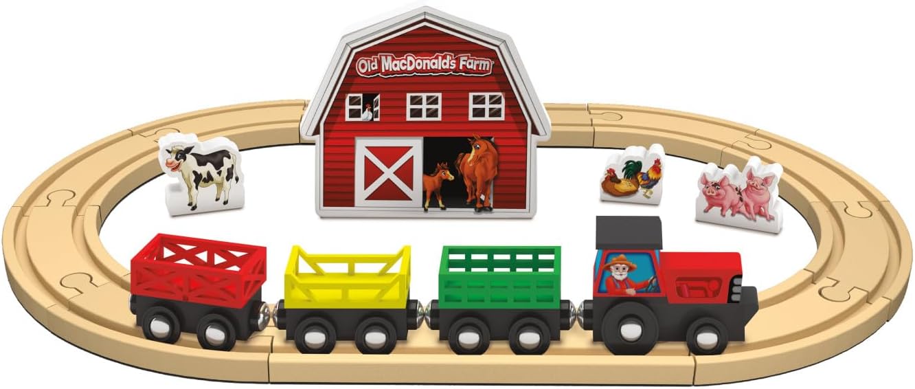 MasterPieces Juego de trenes de madera – Old Macdonald 18 piezas