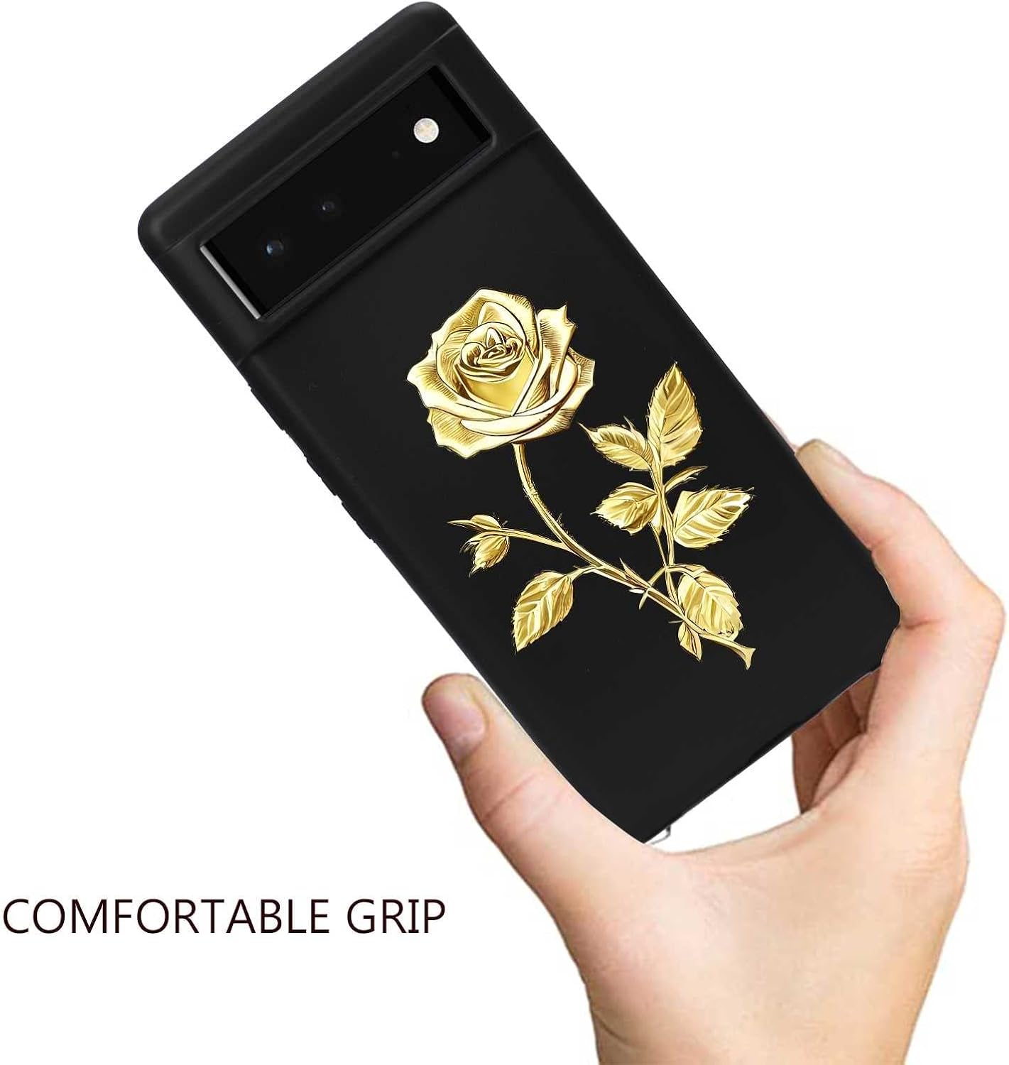 Compatible con Google Pixel 6A (2021) Funda de rosa, diseño floral de rosa dorada para Google Case hombres y mujeres, elegante funda de silicona