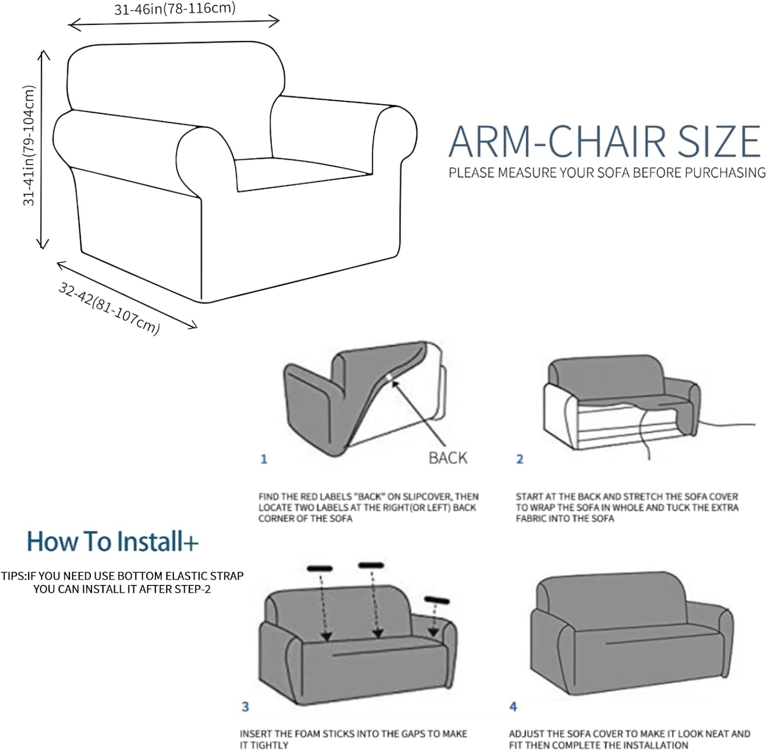 JIVINER Fundas súper elásticas para silla, 1 pieza, universales, de jacquard, para sillón, con cuadros pequeños, con parte inferior elástica (tamaño