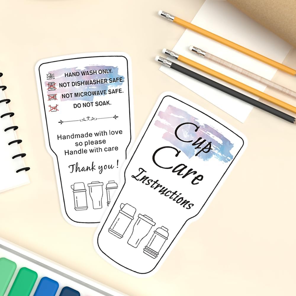 Paquete de 240 tarjetas de instrucciones de cuidado del vaso, tarjeta de dirección del cliente para vaso, taza, taza, pequeña empresa, propietario