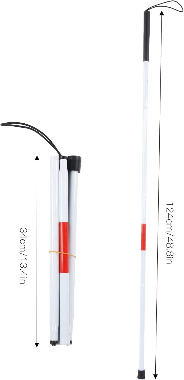 Bastón blanco para ceguera, bastones blancos para ciegos, bastón plegable reflectante blanco y rojo para personas con discapacidad visual ciega