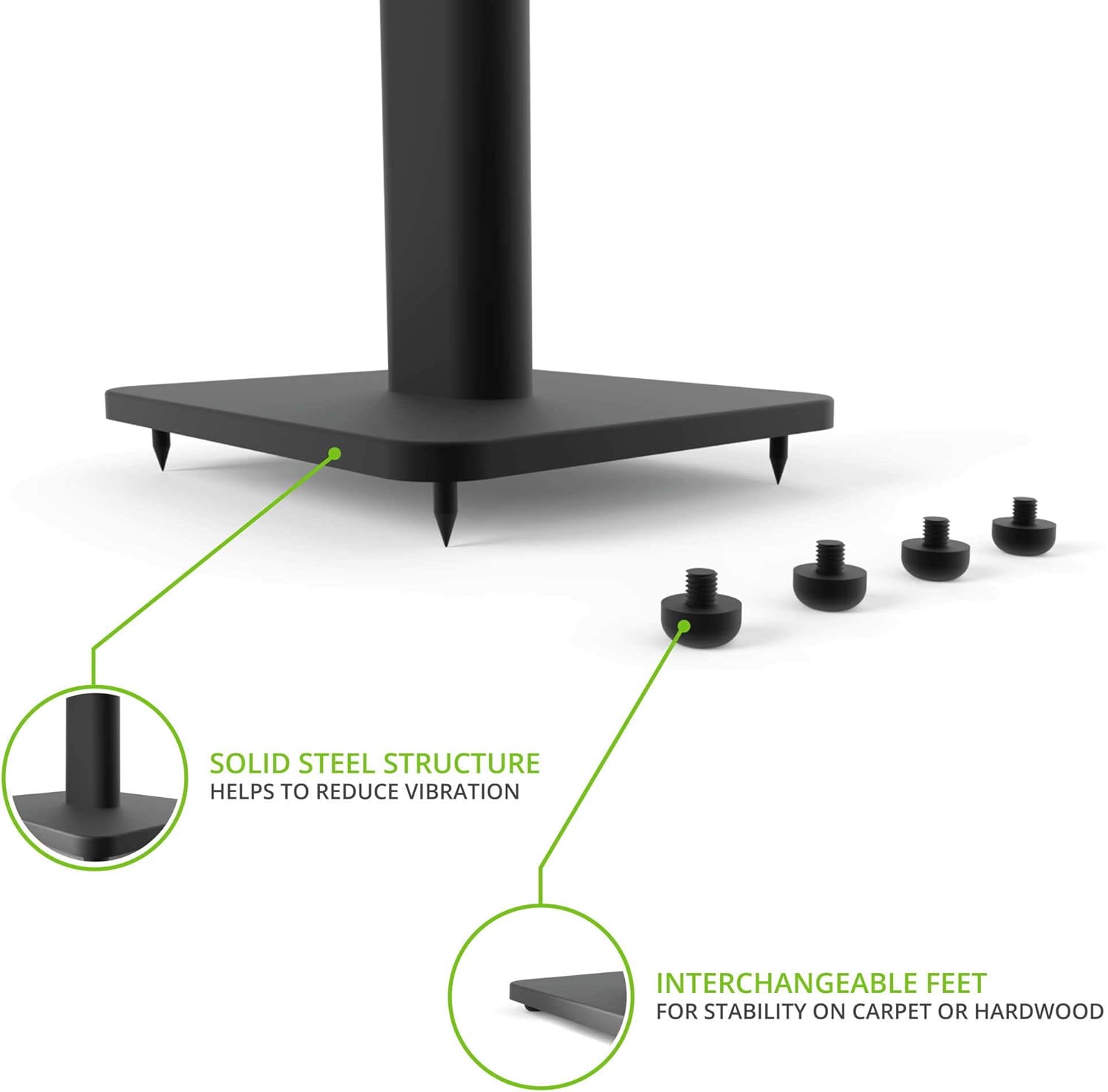 Kanto SP26PL – Soportes universales para altavoces de estantería  26 pulgadas de alto  Placa superior giratoria de dos tamaños con acolchado de