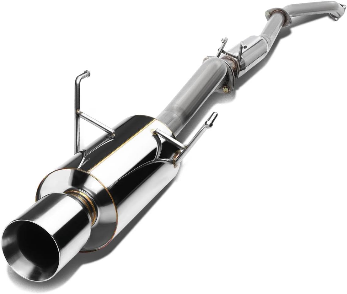 Auto Dynasty Sistema de escape Catback de acero inoxidable con punta de silenciador enrollado de 4 pulgadas compatible con Honda Civic EX 1.7L 01-05
