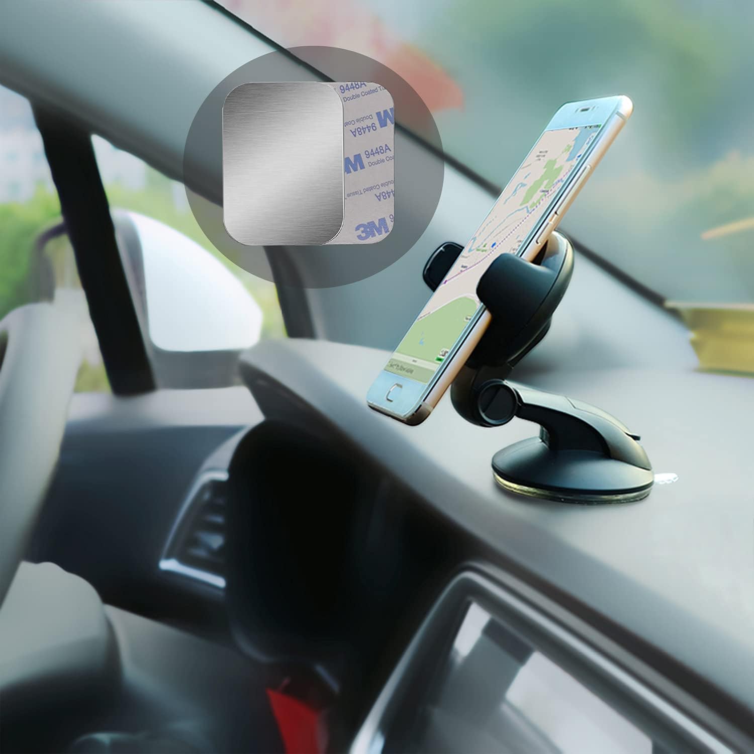 Paquete de 12 placas de metal de 4 tamaños diferentes para teléfono, soporte magnético para automóvil con adhesivo 3M, compatible con soportes