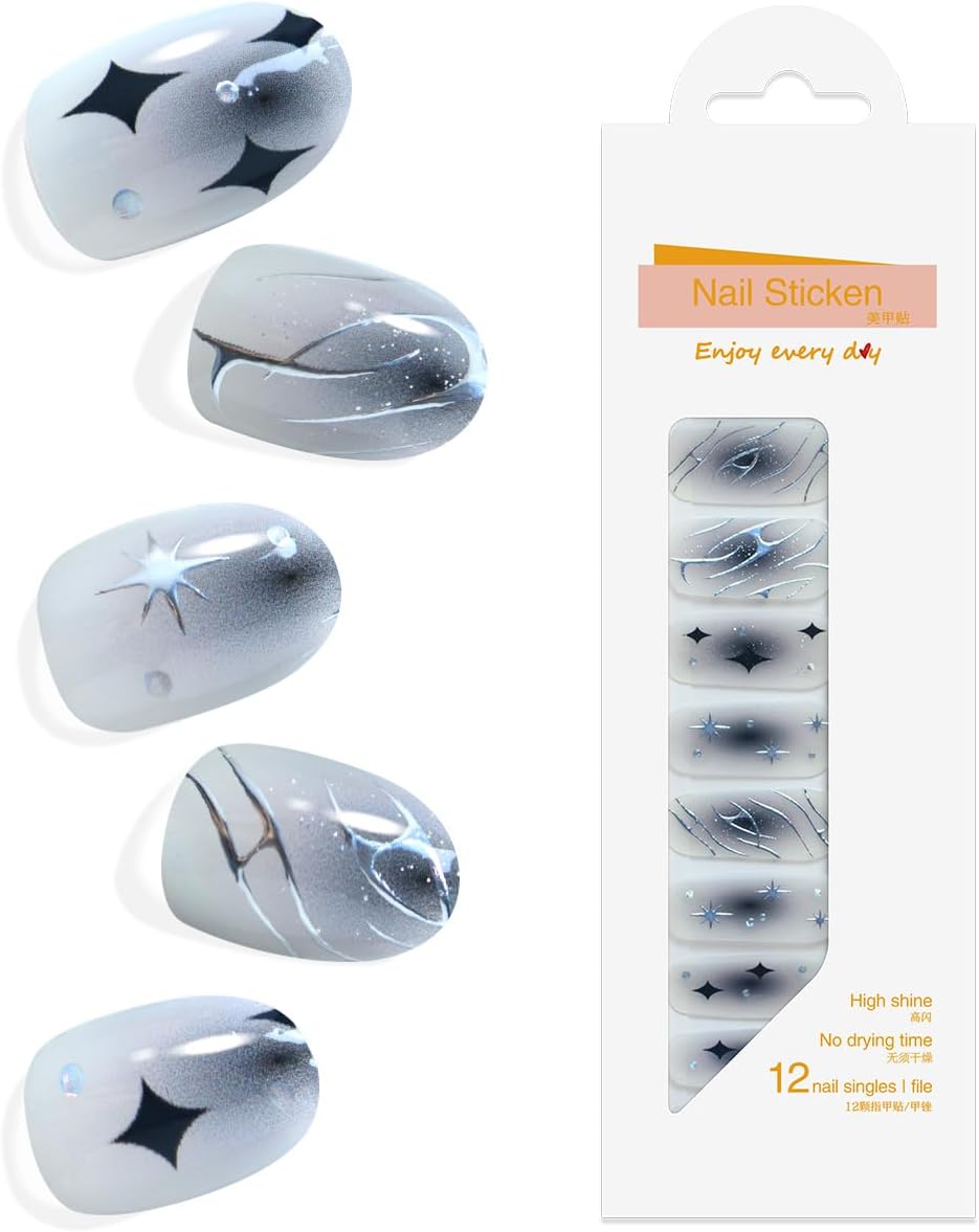 Tiras de esmalte de uñas de calidad de salón, 24 unidades, calcomanías de uñas de larga duración, no necesita luz UV, tiras de uñas de gel para