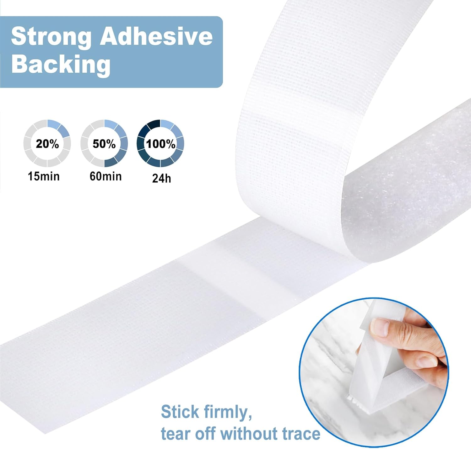 Tiras con adhesivo resistente, 26.5 pies x 1.2 pulgadas, cinta de gancho y bucle, rollo adhesivo de nailon con cierre trasero, fuerza industrial
