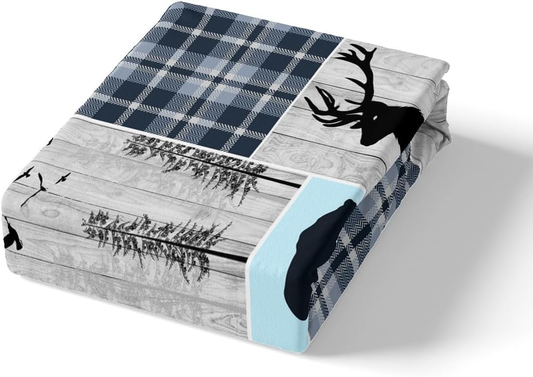 Juego de ropa de cama de cabaña de granja, funda de edredón rústica de oso y ciervo, tamaño Queen, funda de edredón de retazos de bosque para niños,