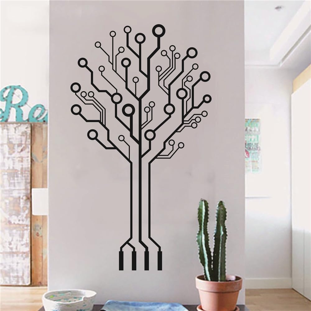 Pegatinas de pared para placa de circuito de tecnología de oficina, software de computadora, árbol de ciencia, decoración de pared, arte extraíble,