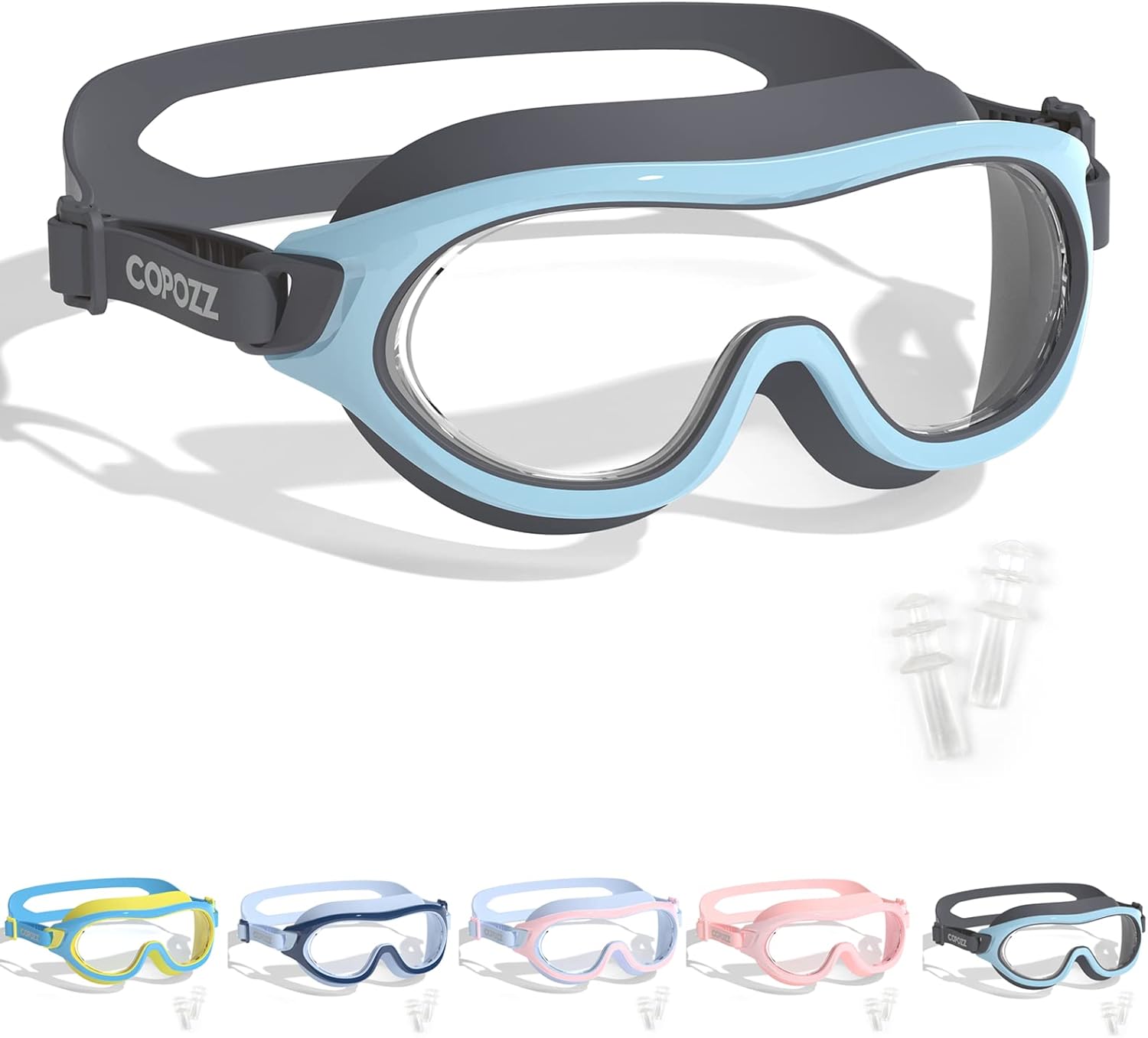 COPOZZ Gafas de natación para niños de 8 a 16 años, visión amplia, gafas de natación para jóvenes, sin fugas, antivaho y transparente, para piscina
