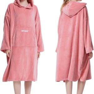 Hiturbo Bata de felpa cambiante, manta mullida para llevar, toalla suave con capucha de gran tamaño, poncho de surf con bolsillo para deportes Hiturbo Bata de felpa cambiante, manta mullida para llevar, toalla suave con capucha de gran tamaño, poncho de surf con bolsillo para deportes