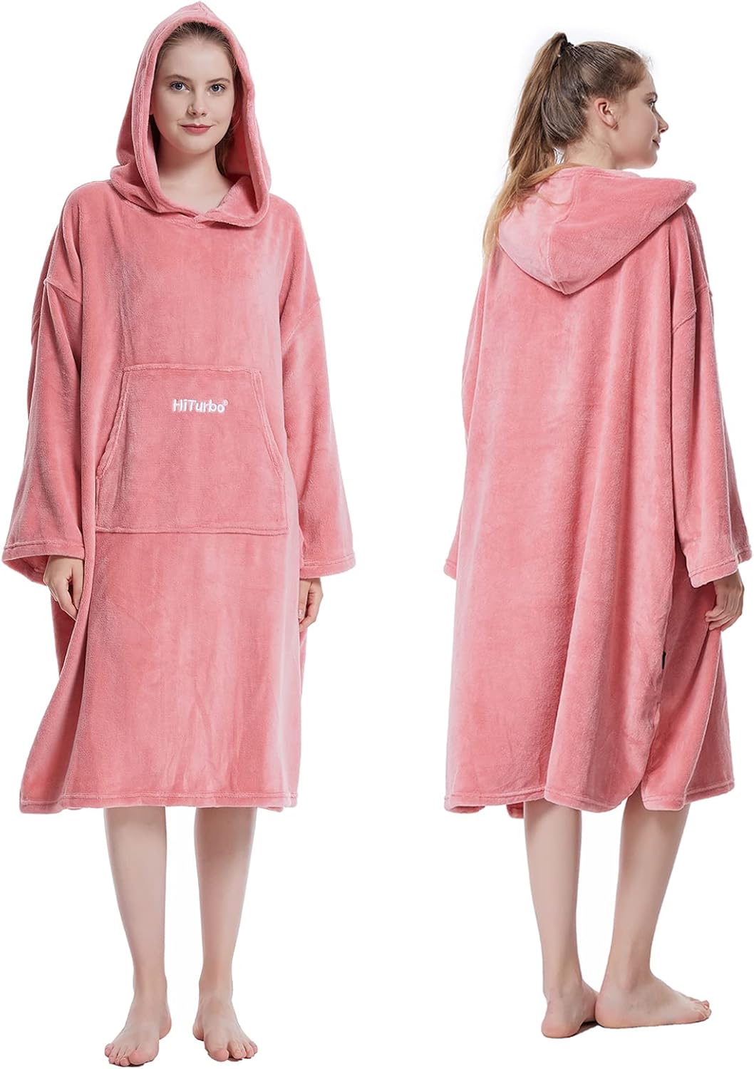 Hiturbo Bata de felpa cambiante, manta mullida para llevar, toalla suave con capucha de gran tamaño, poncho de surf con bolsillo para deportes
