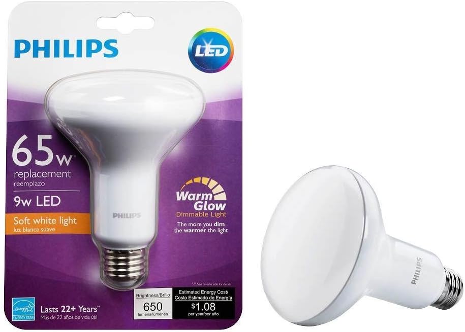 Philips – BR30 Bombilla Led de luz blanca suave regulable con efecto de brillo cálido, 457036, 9watts, 120 volts
