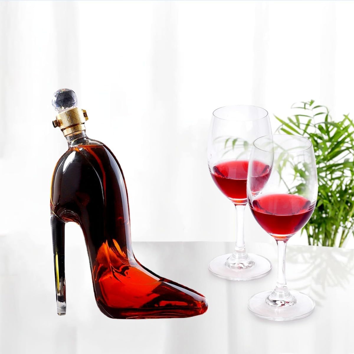 Decantador de whisky, decantador de tacón alto, con decantador de tapa de botella, decantador de vino novedoso, forma creativa, vasos de whisky