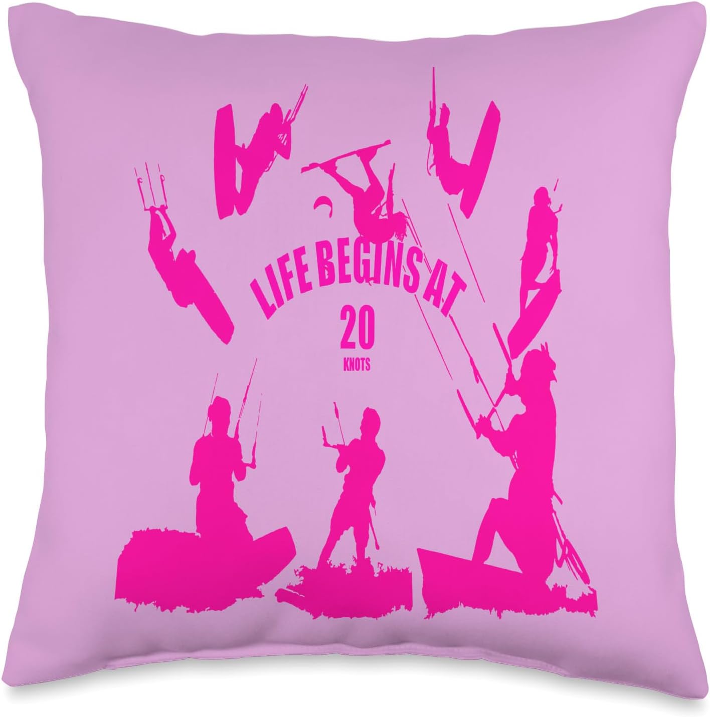 Kiting Life Begins at Twenty Knots Kitesurfer Fun Quote 4 Throw Pillow, 16×16, Multicolor