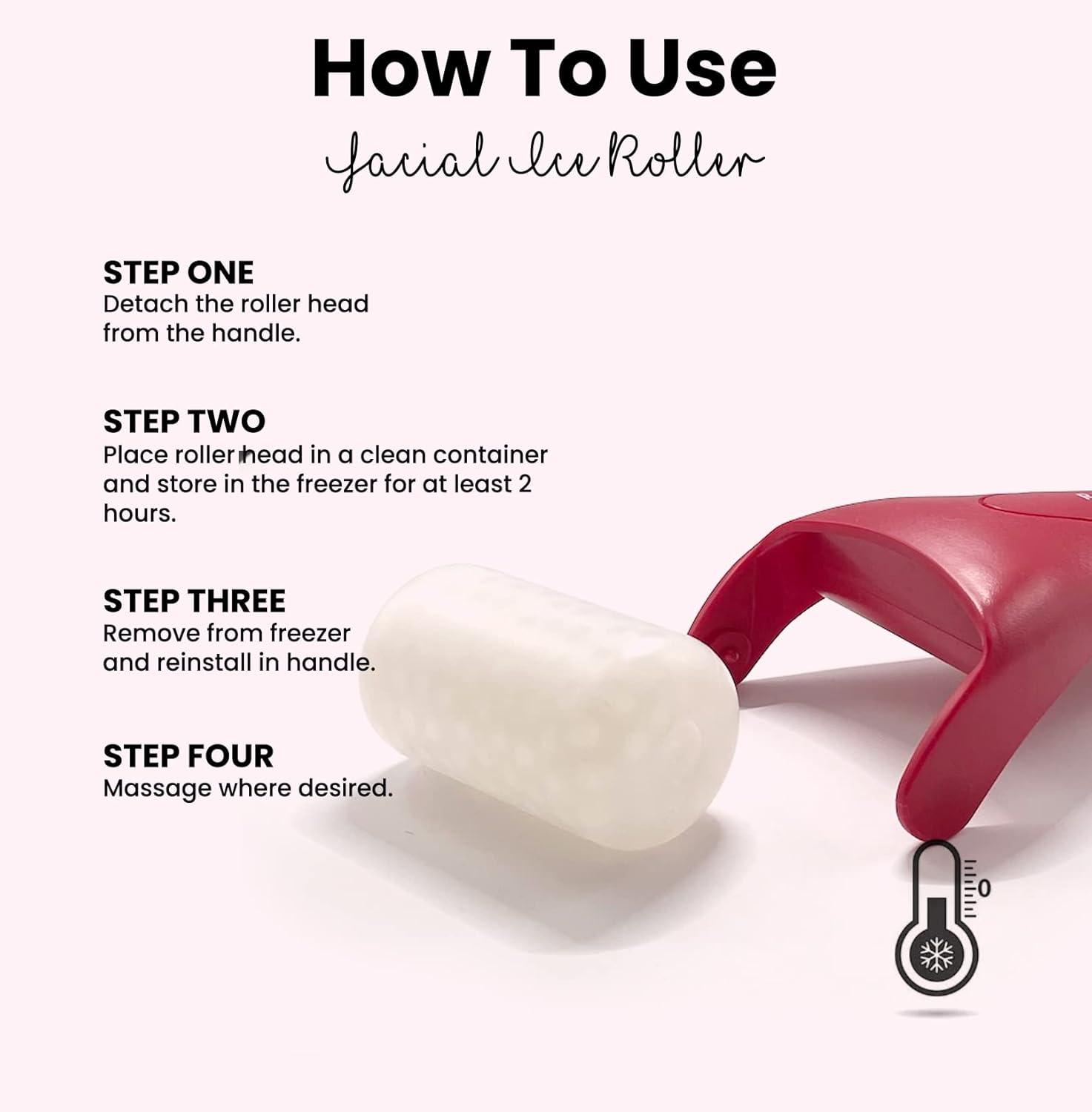 Rodillo de hielo para cuidado facial, rodillo de masaje facial crioterapia, reduce la hinchazón, alivio del dolor de migraña (rojo granate).