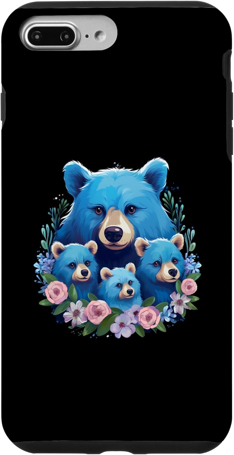 Funda para iPhone 7 Plus8 Plus Cute Blue 3 Kids Mama Bear Madre de tres cachorros Kiddos