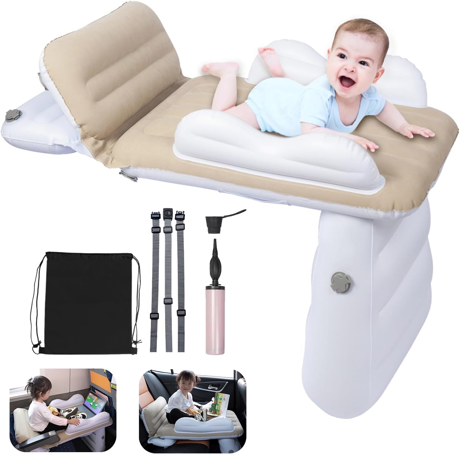 MiiDD Cama inflable de viaje para niños pequeños, cama de avión para niños, cama de viaje para niños, cama portátil para niños, cuna de viaje,