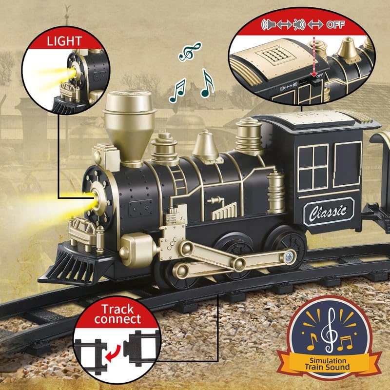 JUQU – Juego de tren eléctrico con luces y sonidos (encendidoapagado), juegos de tren para niños pequeños, tren de juguete con motor de locomotora,