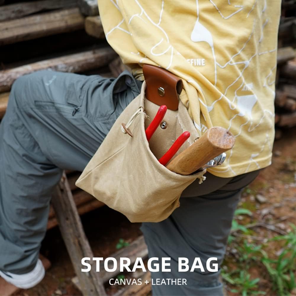 ASENIE Bolsa de forrajeo de lona encerada plegable para acampar al aire libre, bolsa de forrajeo para almacenamiento de hongos, de cuero, resistente