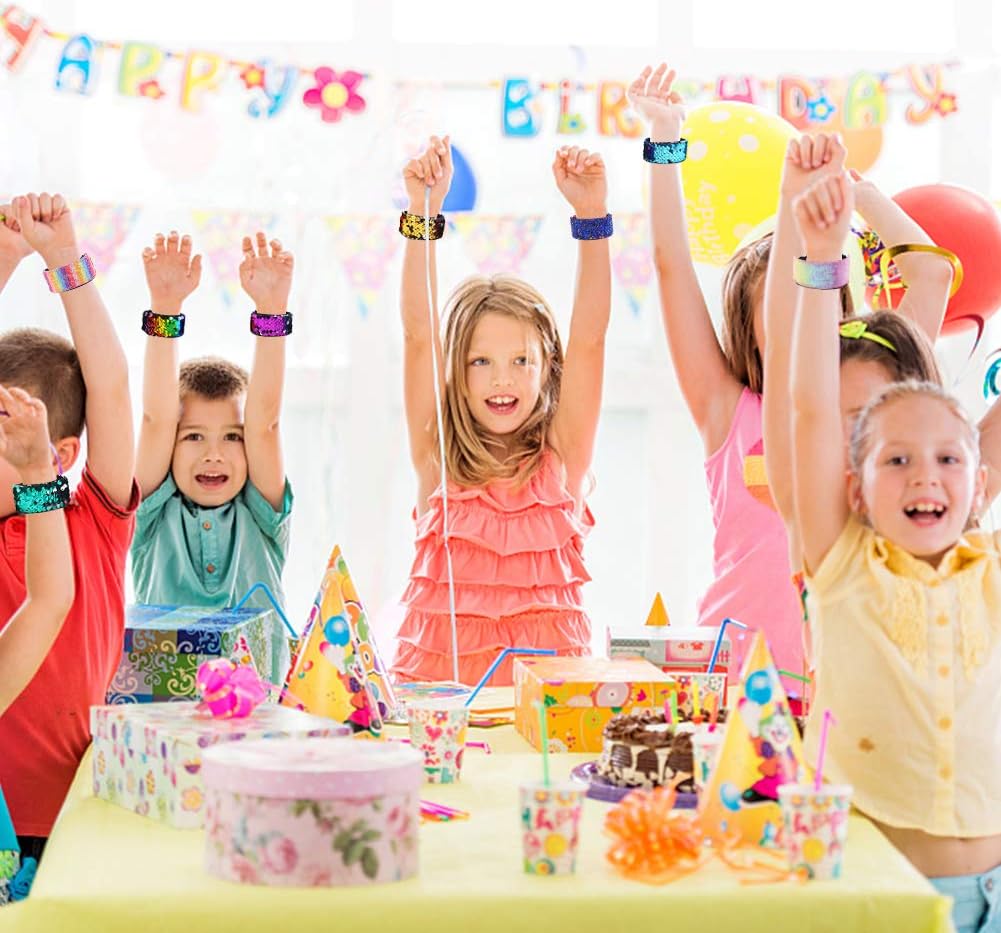 VGOODALL 12 pulseras con purpurina para niños, pulsera de sirena con lentejuelas para suministros de fiesta de cumpleaños