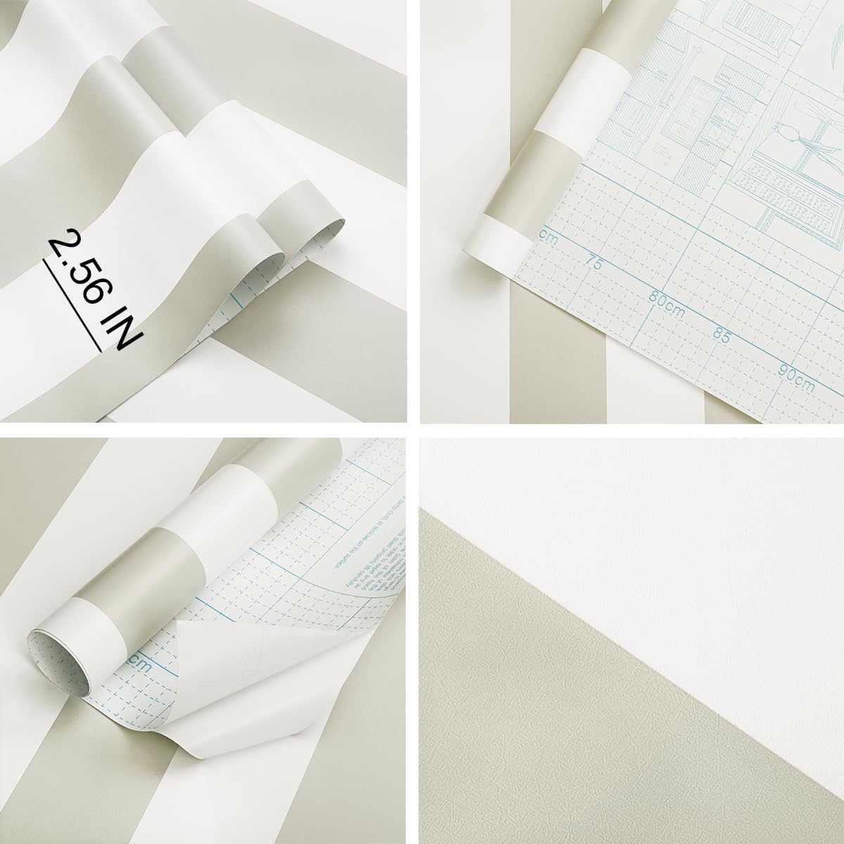 Guvana Papel tapiz marrón y blanco a rayas para despegar y pegar, papel de contacto extraíble, autoadhesivo, papel tapiz autoadhesivo de 17.7 x 118