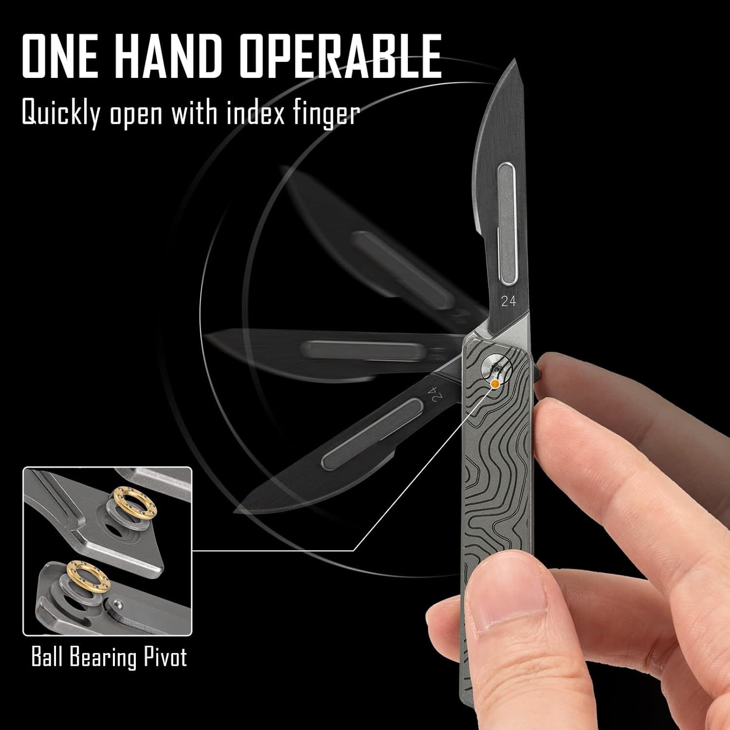 KeyUnity KK02 Cuchillo de bolsillo de titanio, cuchillo plegable de llavero de apertura rápida con cuchillas reemplazables #24 para transporte