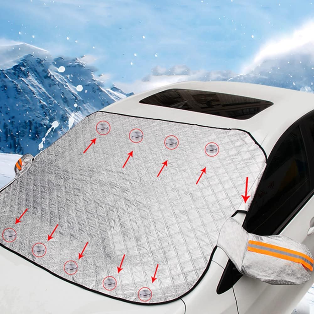 Cubierta para parabrisas, cubierta de parabrisas de automóvil para protección solar de 4 capas para el sol, protector de espejo UV resistente al