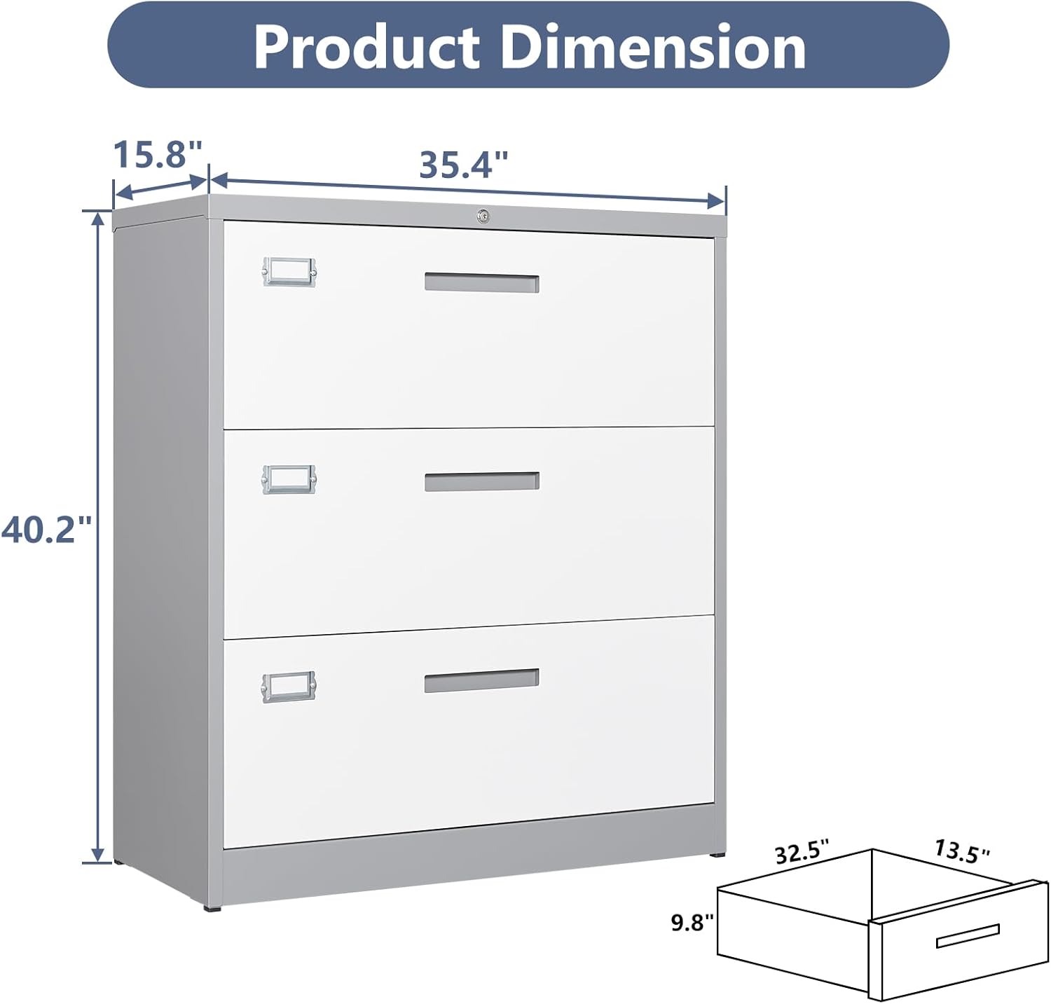Archivador lateral con cerradura, archivador de almacenamiento de metal de 3 cajones para colgar archivos, tamaño cartalegalF4A4, archivador