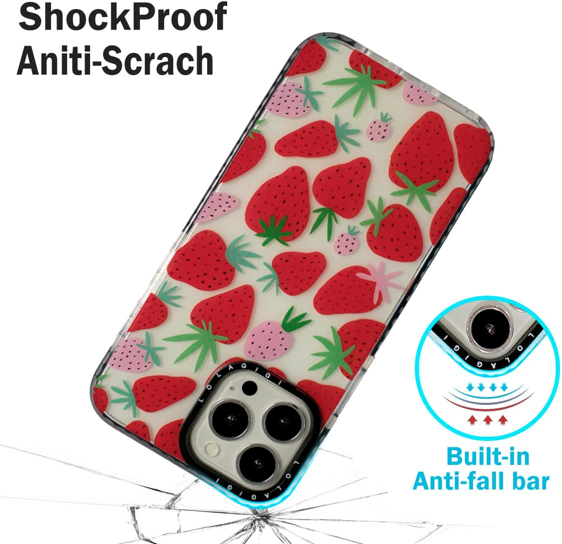 Funda para iPhone 13 para mujer, bonito diseño femenino de fresas, patrón de dibujos animados de frutas Kawaii para niñas y adolescentes, funda de