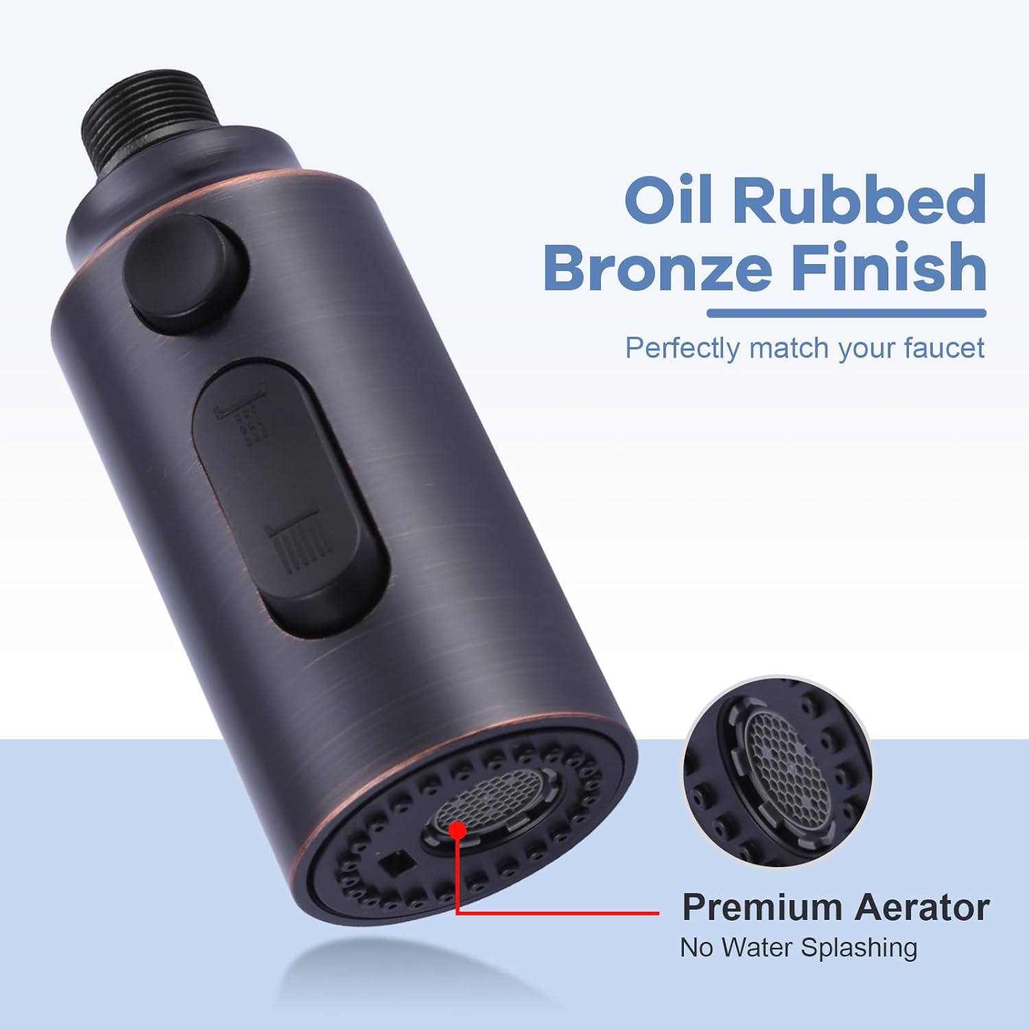 iVIGA Reemplazo de cabezal de rociador de grifo extraíble, boquilla de cabezal de pulverización extraíble de 3 funciones de bronce aceitado con 9