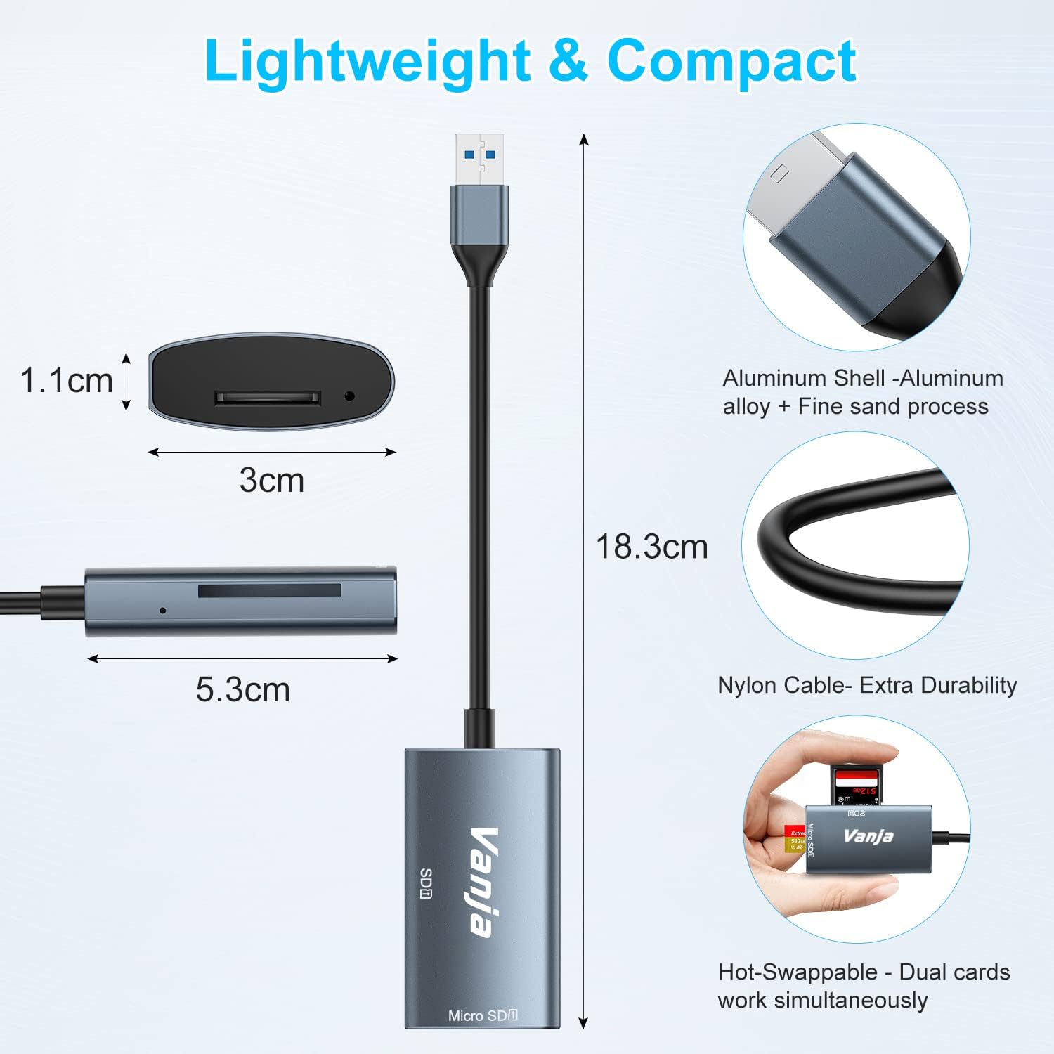 Lector de tarjetas SD USB, adaptador de tarjeta micro SD USB 3.0, adaptador de tarjeta SD a USB, lector de tarjetas de memoria, lector Vanja SD para